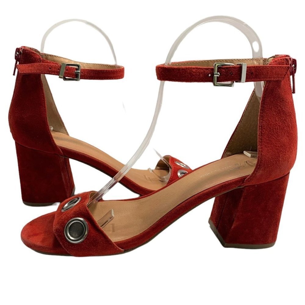 Seychelles & Corey Lynn Calter Red Suede Ankle Strap Sandals Size 7.5 M